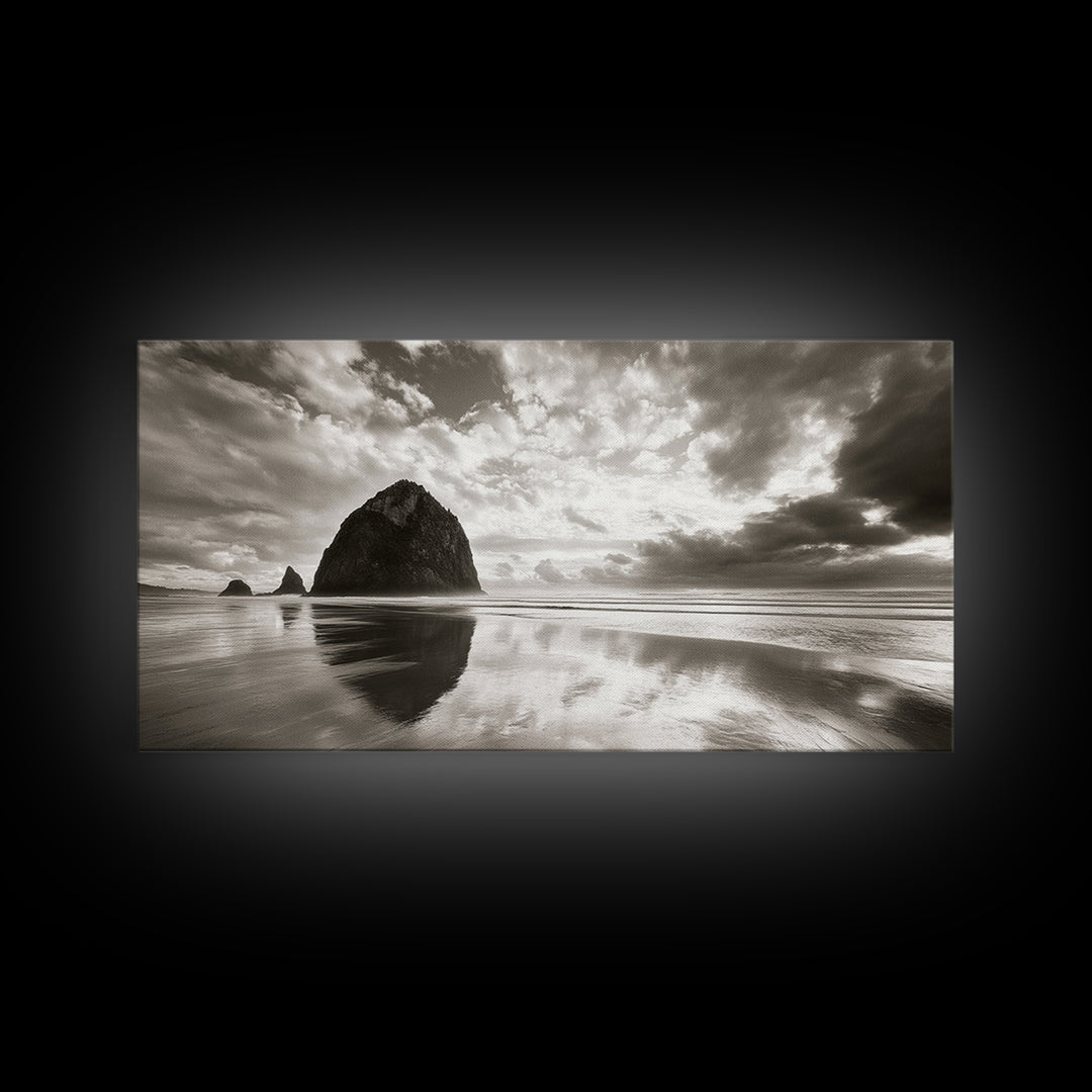 Coastal, seascape, moody art, ocean view, nautical wall art, panoramic painting, extra wide art, above bed wall art, framed canvas print