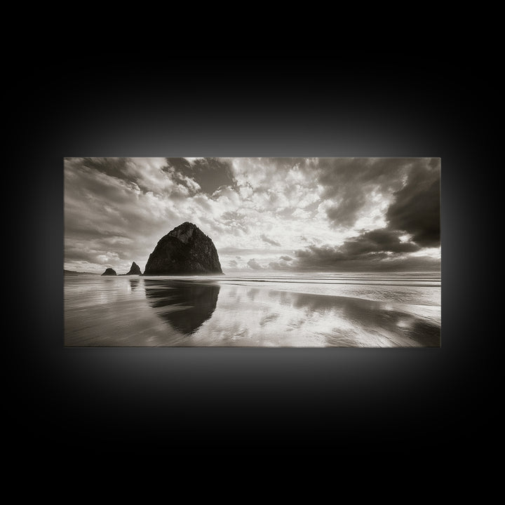 Coastal, seascape, moody art, ocean view, nautical wall art, panoramic painting, extra wide art, above bed wall art, framed canvas print