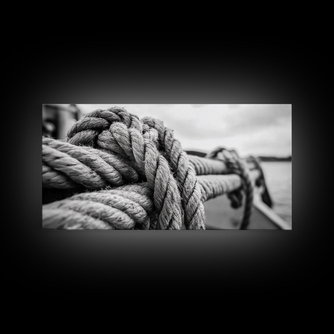 Nautical rope, rustic art, coastal decor, nautical wall art, maritime painting, extra wide art, panoramic painting, framed canvas print