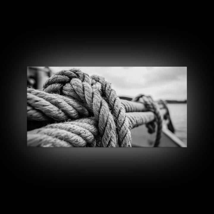 Nautical rope, rustic art, coastal decor, nautical wall art, maritime painting, extra wide art, panoramic painting, framed canvas print