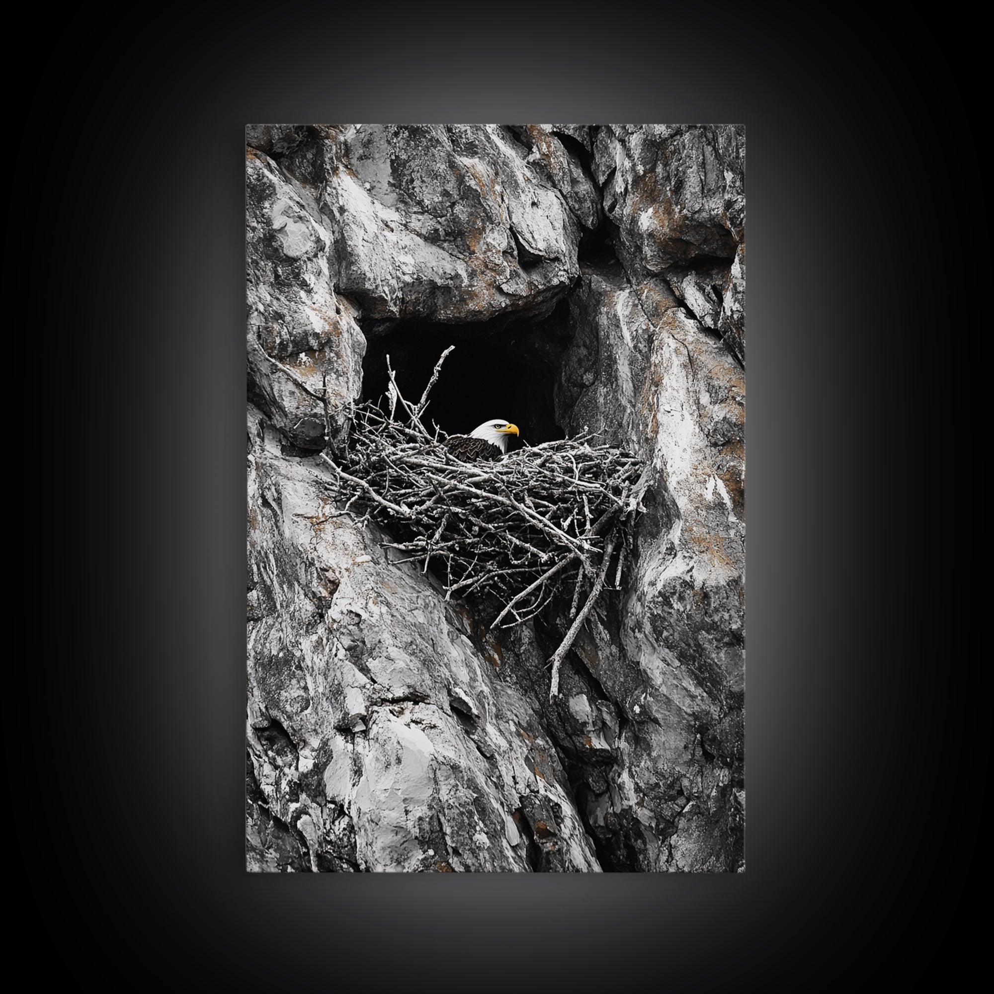 Bald eagle, wildlife art, bird wall art, framed canvas print, nature decor, mountain painting, eagle nest, rustic wall art, cabin decor