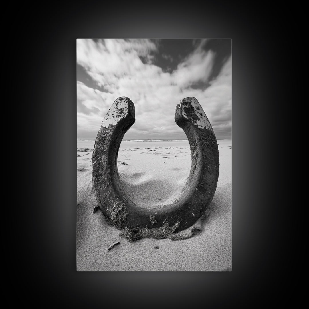 Horseshoe art, western decor, rustic wall art, wabi sabi wall art, moody photography, minimalist art, canvas print, living room art