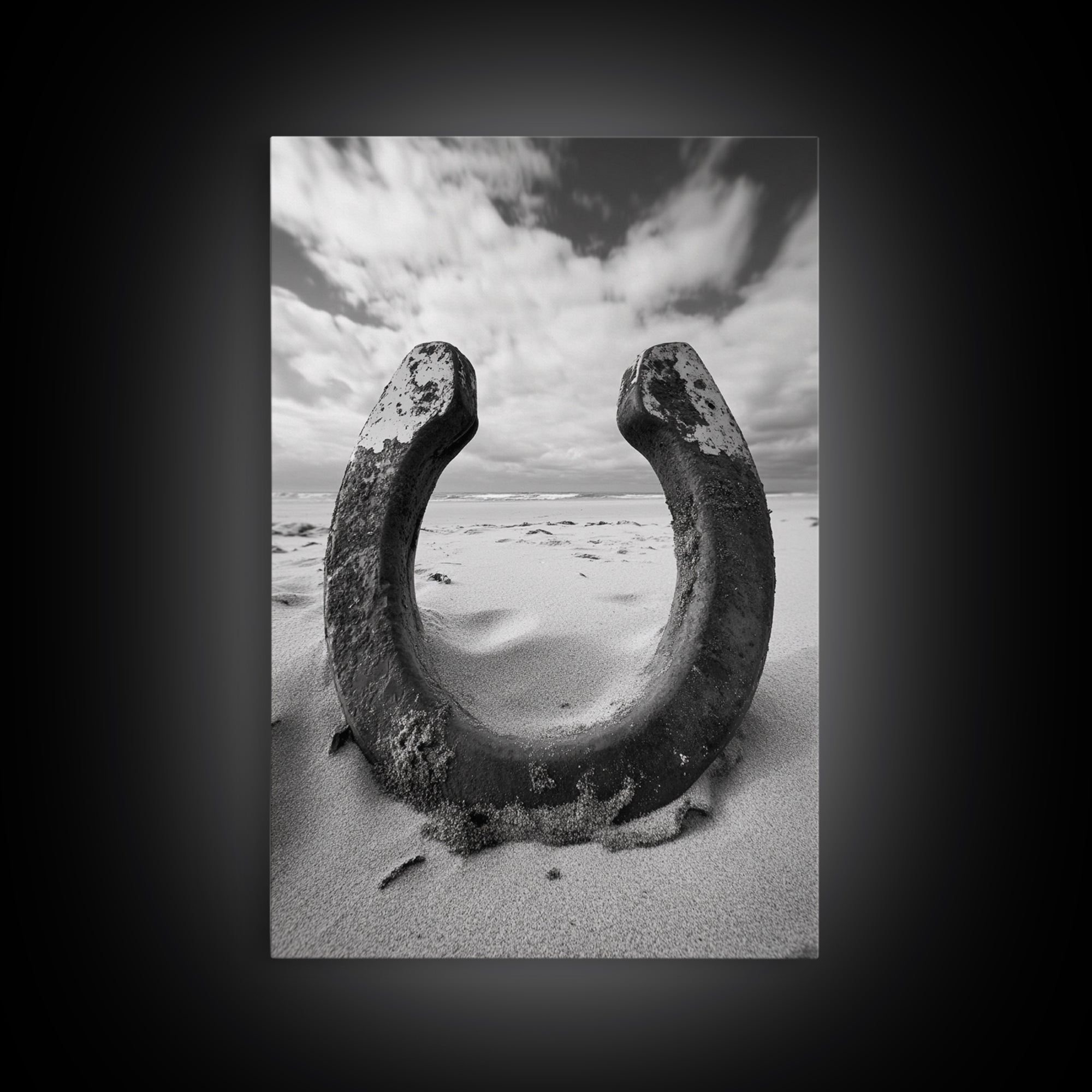 Horseshoe art, western decor, rustic wall art, wabi sabi wall art, moody photography, minimalist art, canvas print, living room art