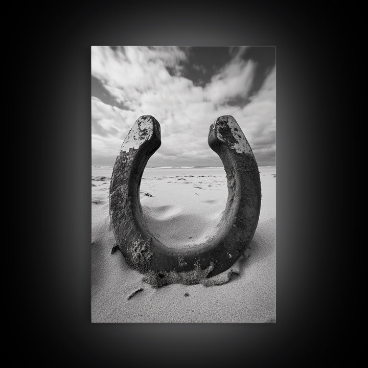 Horseshoe art, western decor, rustic wall art, wabi sabi wall art, moody photography, minimalist art, canvas print, living room art