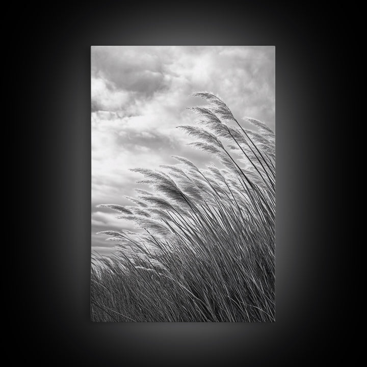 Wind Blowing Grass, moody art, wabi sabi art, landscape painting, farmhouse art, rustic decor, minimalist art, framed canvas print