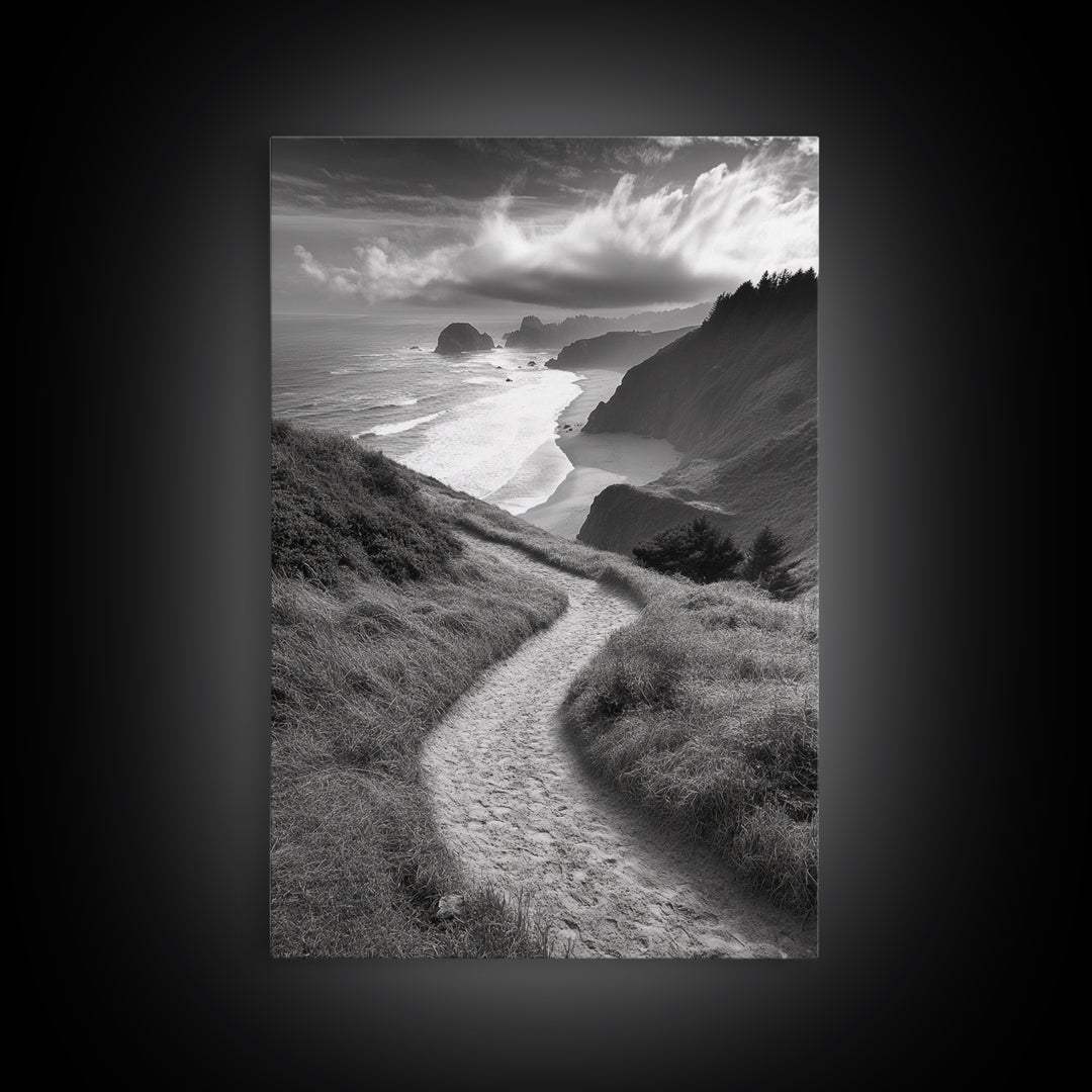 Coastal Pathway, coastal landscape art, seascape painting, nature trail print, ocean decor, beach house art, framed canvas print, nautical decor