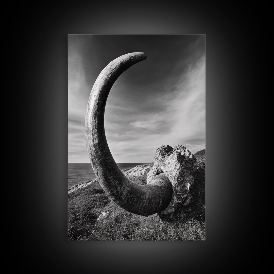 Ancient Horn, ozymandias art, rustic wall art, moody decor, nature landscape art, wabi sabi art, framed canvas print, farmhouse decor