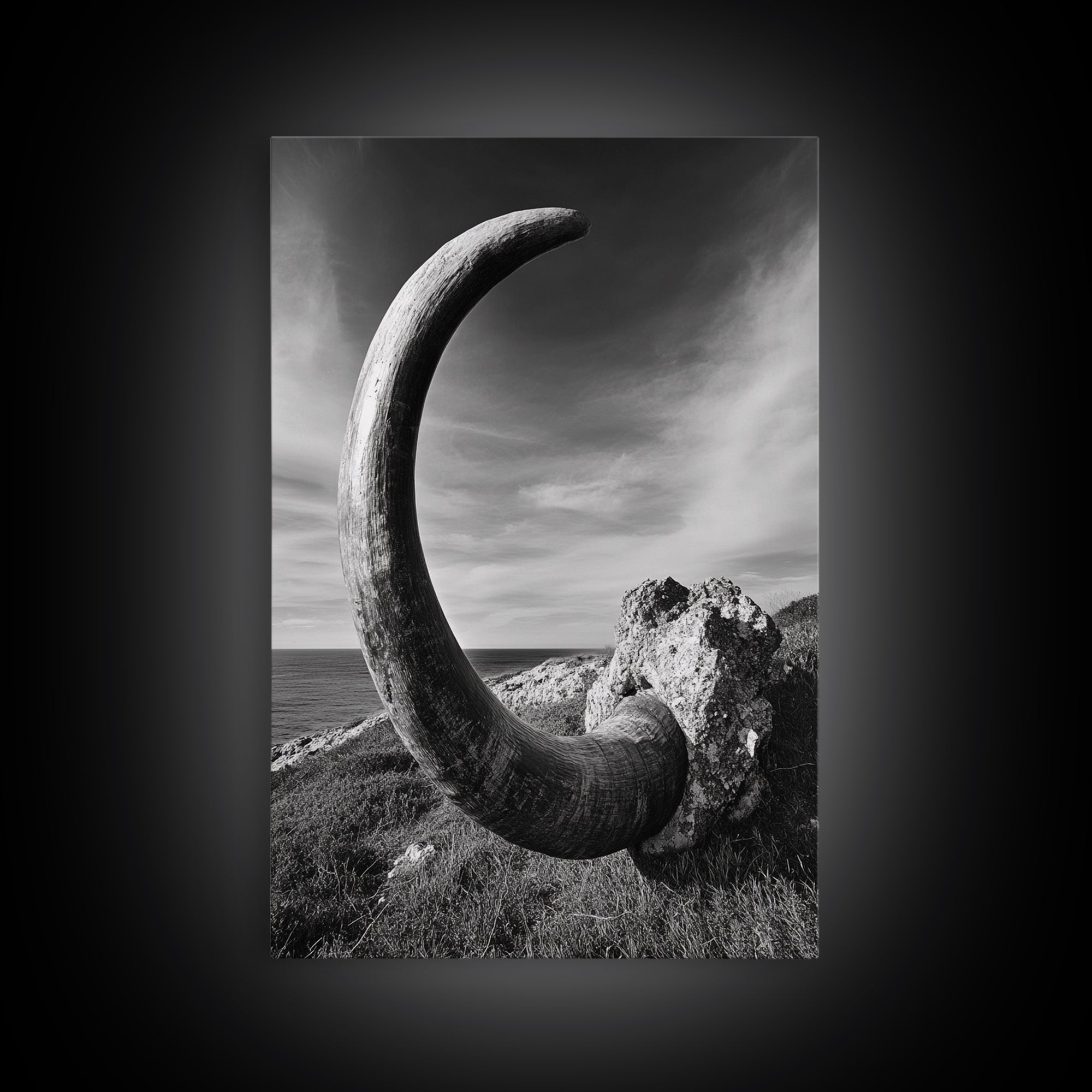 Ancient Horn, ozymandias art, rustic wall art, moody decor, nature landscape art, wabi sabi art, framed canvas print, farmhouse decor