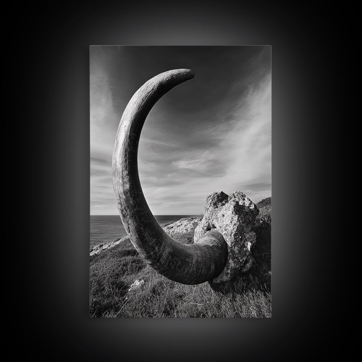 Ancient Horn, ozymandias art, rustic wall art, moody decor, nature landscape art, wabi sabi art, framed canvas print, farmhouse decor