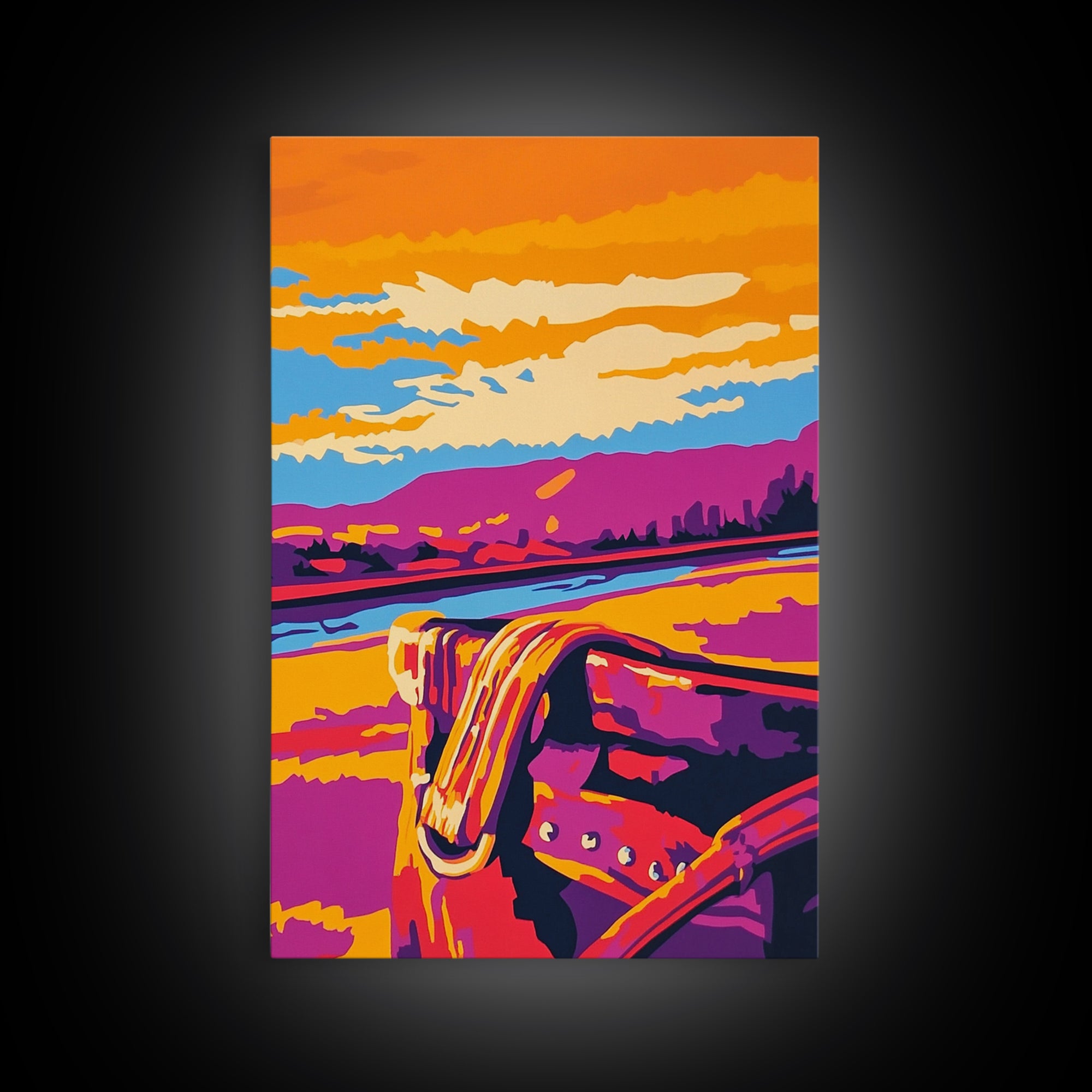 Desert Saddle, southwest wall art, rustic wall art, colorful western art, Joshua tree art, extra wide art, framed canvas print