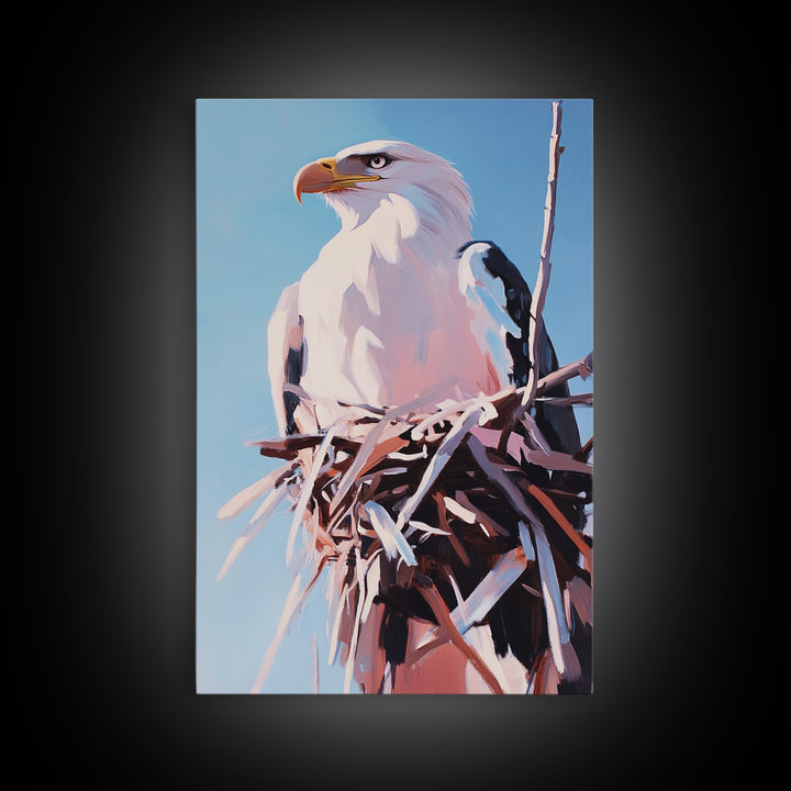 Bald Eagle Nest, bird art, wildlife painting, nature decor, rustic art, farmhouse art, gift idea for him, canvas print