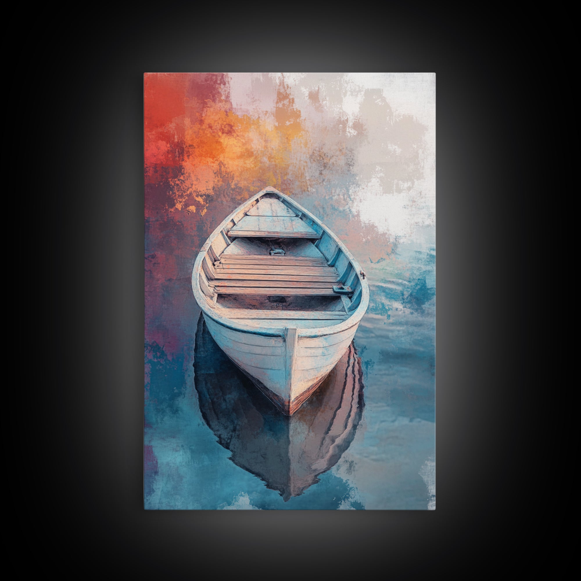 Rowboat Painting, Nautical Wall Art, Coastal Landscape Art, Rustic Water Scene, Framed Canvas Print, Lakehouse Decor, Gift Idea