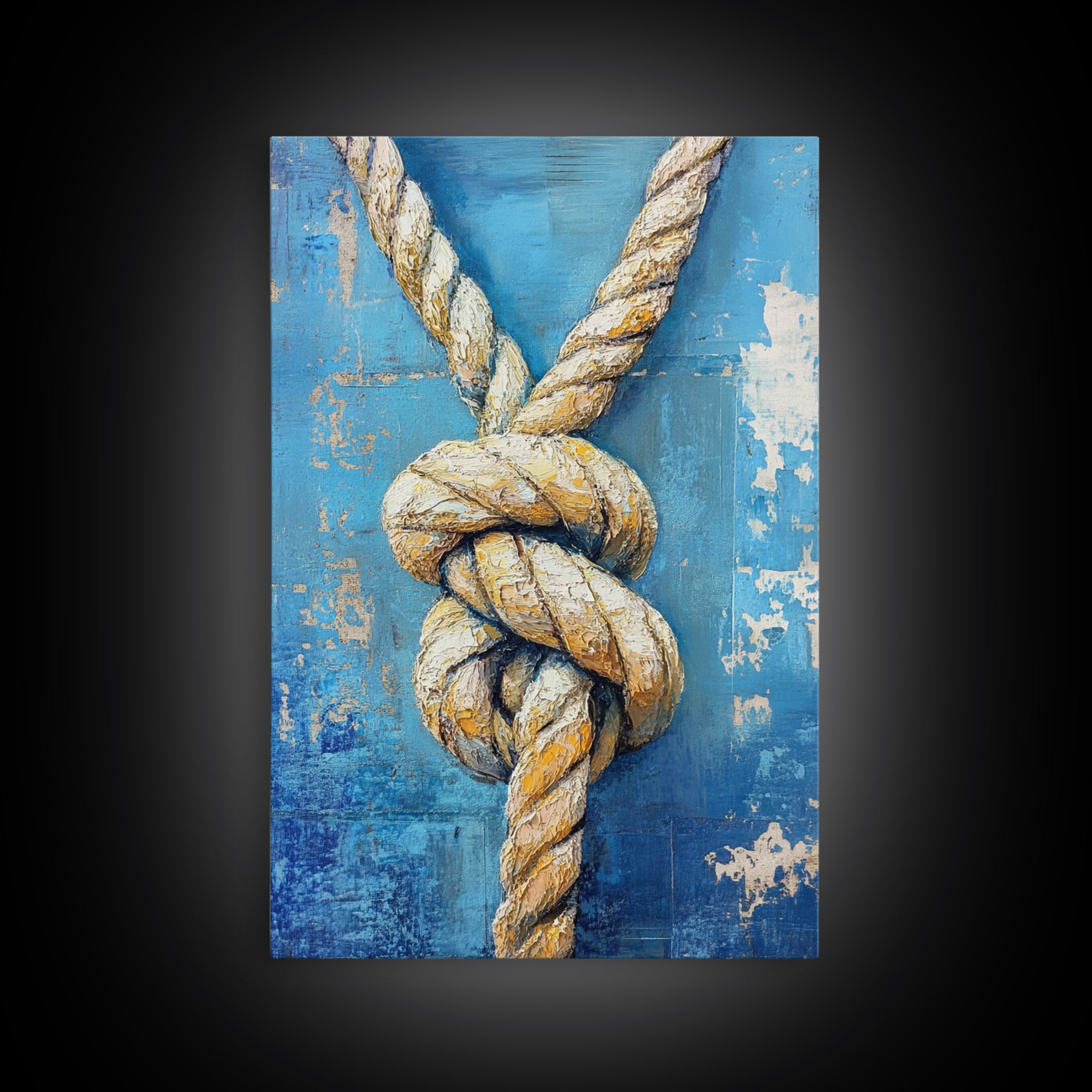 Nautical Knot, Coastal Wall Art, Framed Canvas Print, nautical decor, rustic art, textured painting, nautical painting, coastal cowgirl wall art