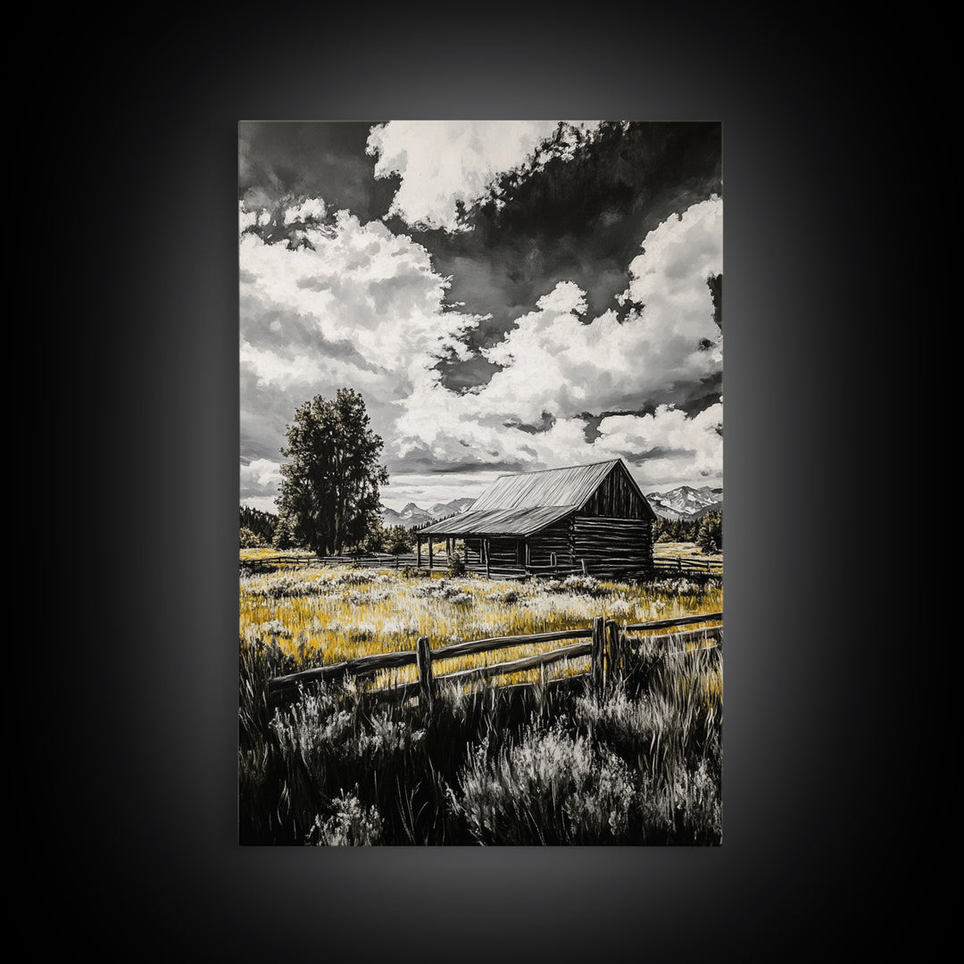 Rustic Barn, Farmhouse Art, Canvas Print, rustic wall art, barn landscape oil painting, smoky mountain art, wabi sabi wall art, vintage Christmas