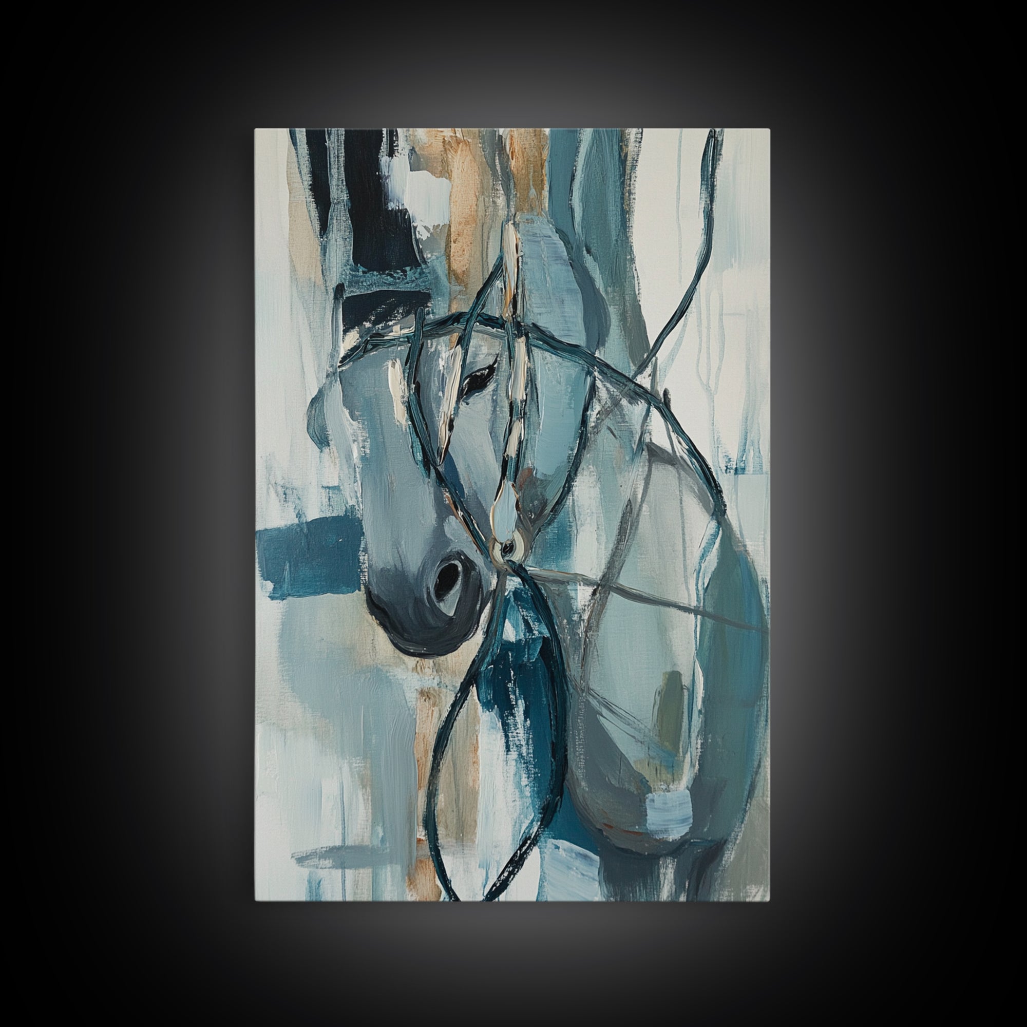 Abstract Horse, Moody Art, Horse Wall Art, Coastal Cowgirl Wall Art, Framed Canvas Print, Equestrian Decor, Rustic Art, Farmhouse Style