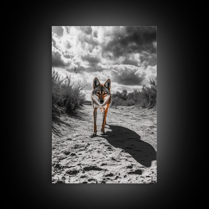 Desert Wolf, Wildlife Painting, Moody Art, Southwest Wall Art, Rustic Decor, Nature Scene, Canvas Print, Farmhouse Art