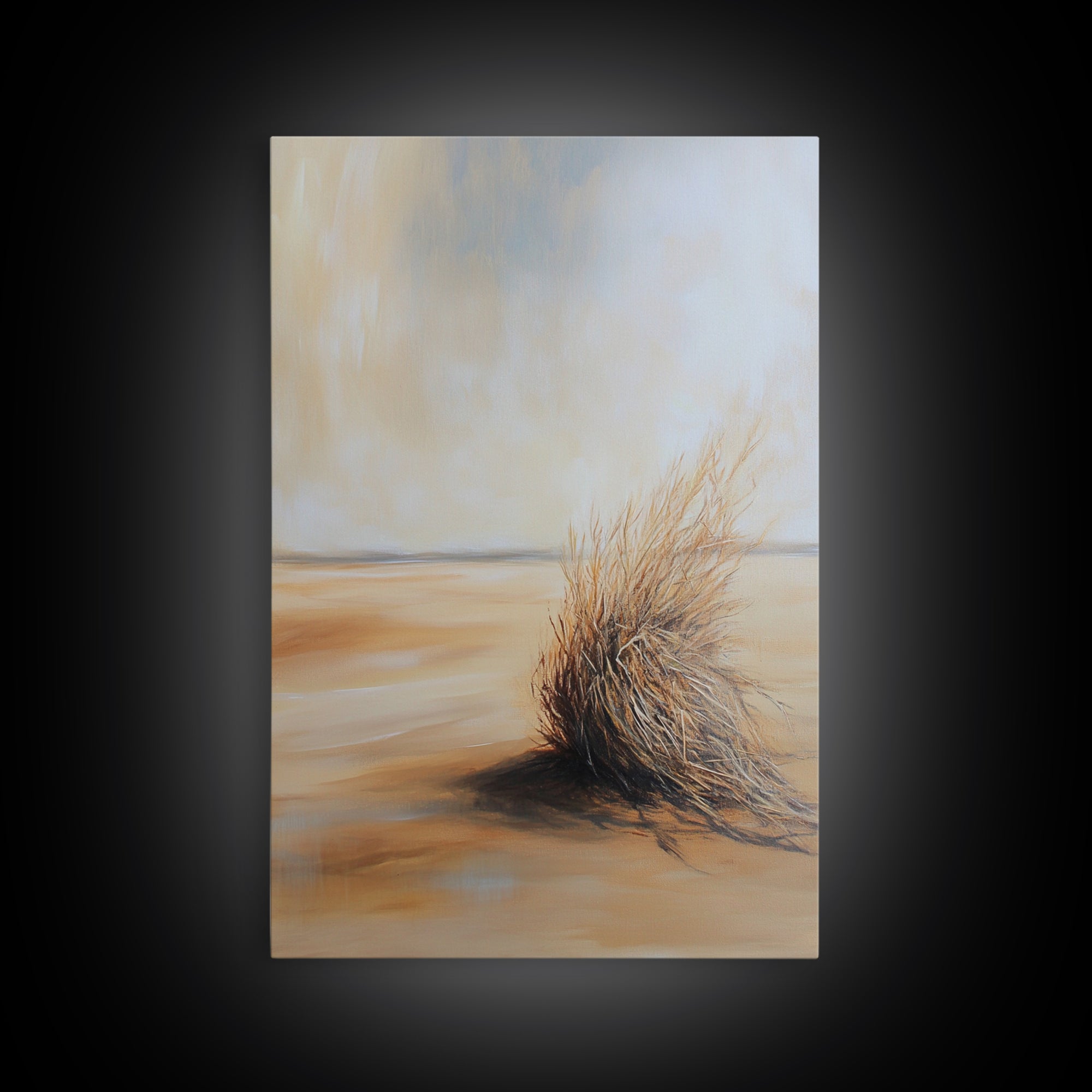 Desert Tumbleweed, southwest wall art, wabi sabi art, minimalist art, rustic decor, moody art, landscape painting, Canvas Print