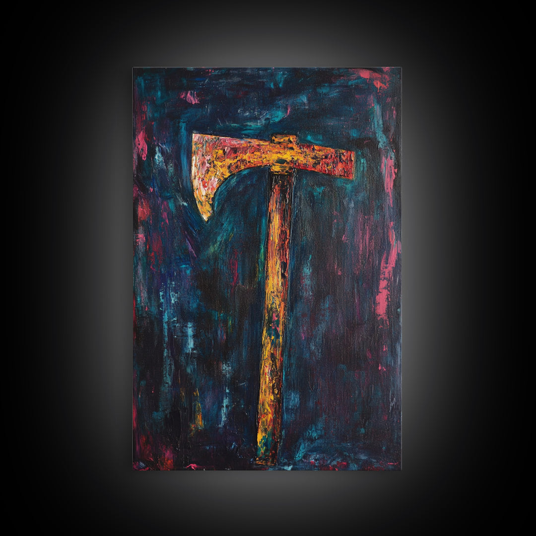 Rustic Axe Painting, dark romance painting, moody art, abstract texture art, framed canvas print, original painting, gift idea, southwest wall art