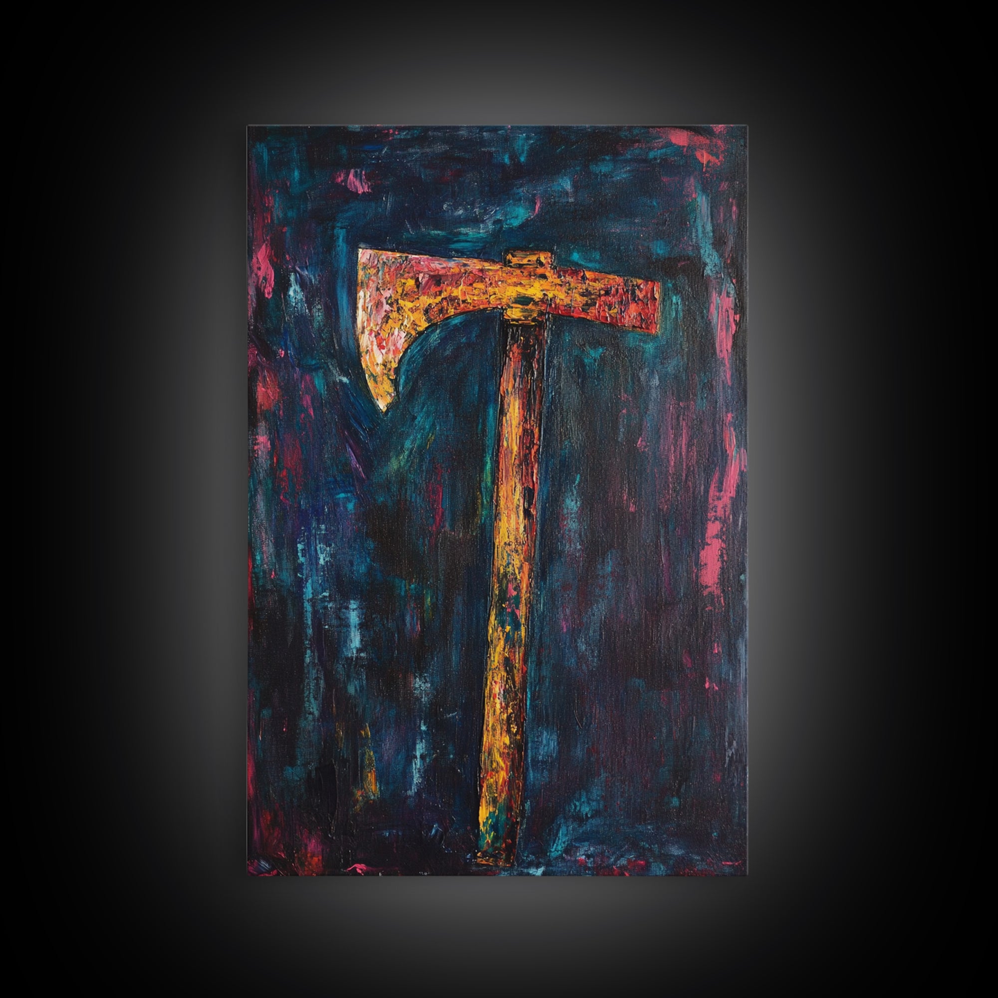 Rustic Axe Painting, dark romance painting, moody art, abstract texture art, framed canvas print, original painting, gift idea, southwest wall art