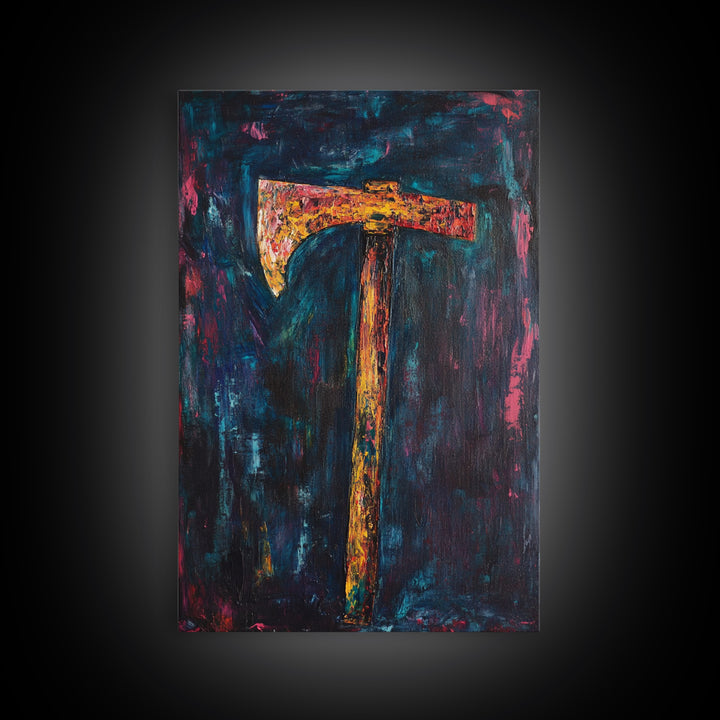 Rustic Axe Painting, dark romance painting, moody art, abstract texture art, framed canvas print, original painting, gift idea, southwest wall art