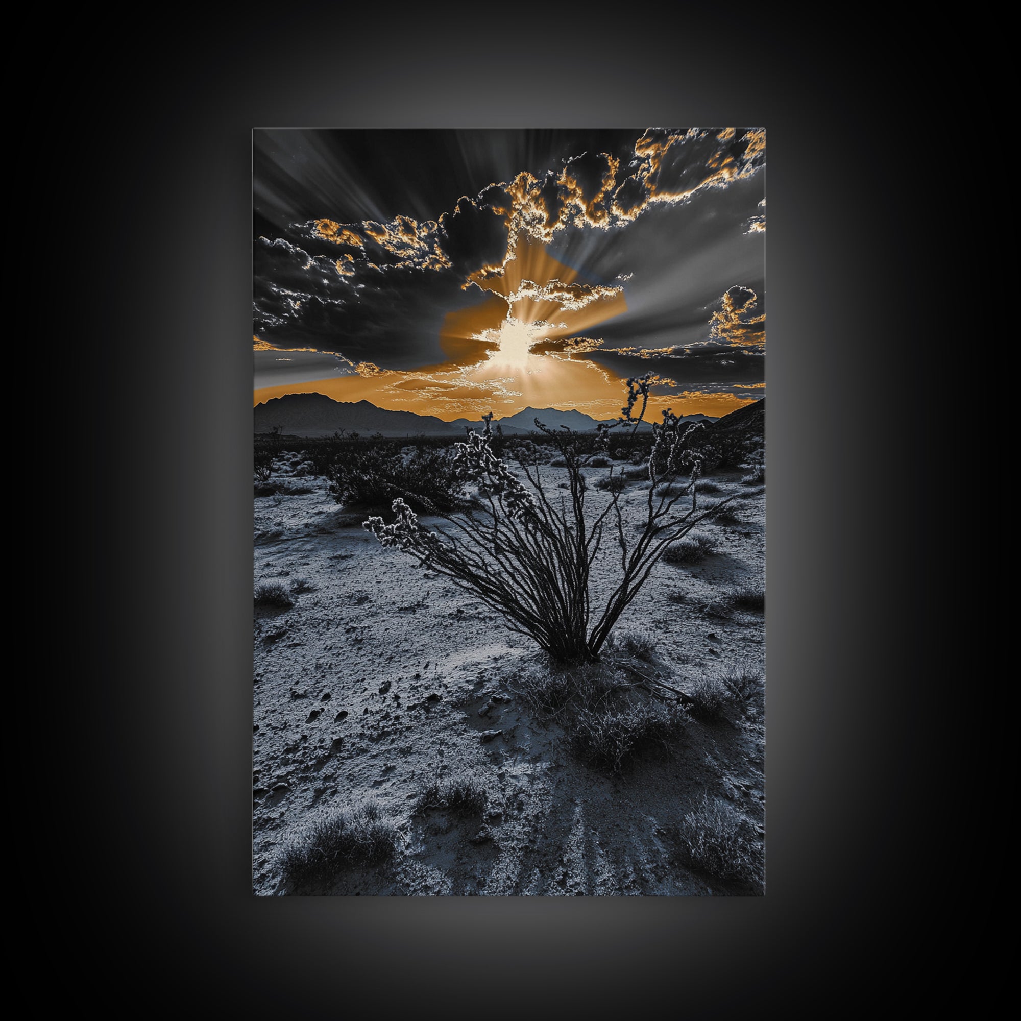 Desert Sunset, Joshua Tree Art, Moody Art, Southwest Wall Art, Landscape Painting, Rustic Art, Framed Canvas Print, Gift Idea