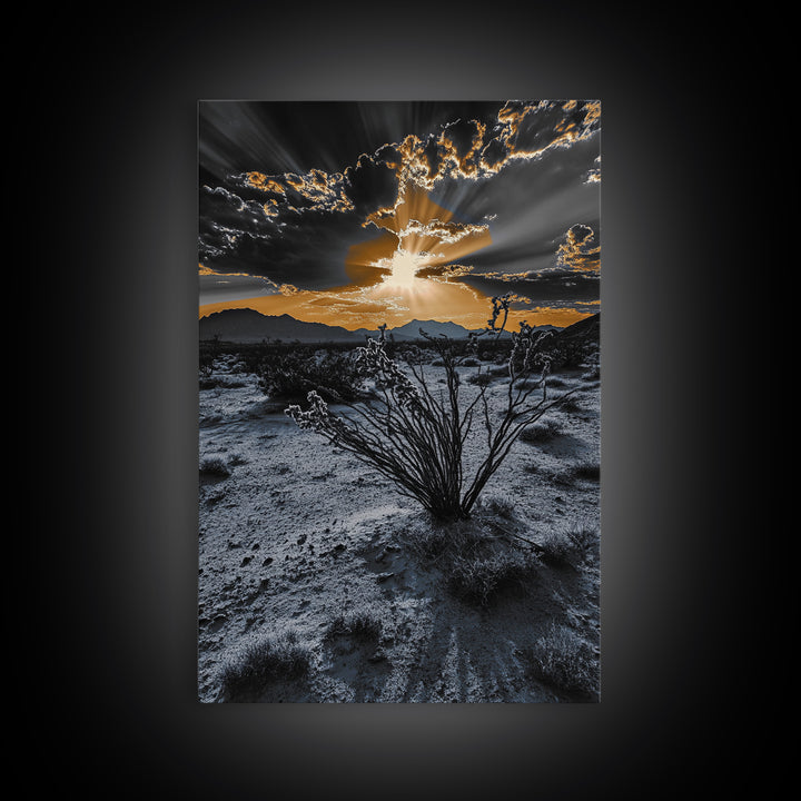 Desert Sunset, Joshua Tree Art, Moody Art, Southwest Wall Art, Landscape Painting, Rustic Art, Framed Canvas Print, Gift Idea