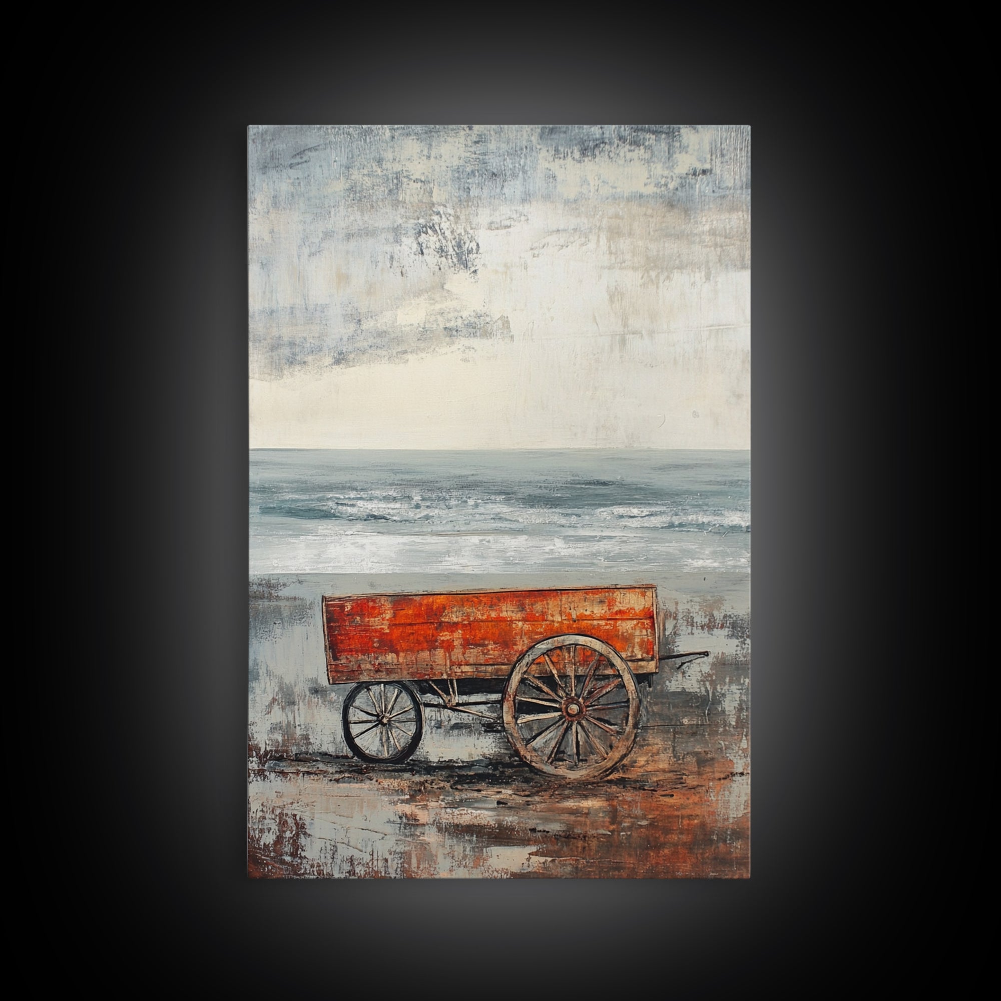Coastal Wagon, Rustic Art, Framed Canvas Print, Nautical Decor, Moody Art, Minimalist Art, Wabi Sabi Art, Coastal Landscape Art
