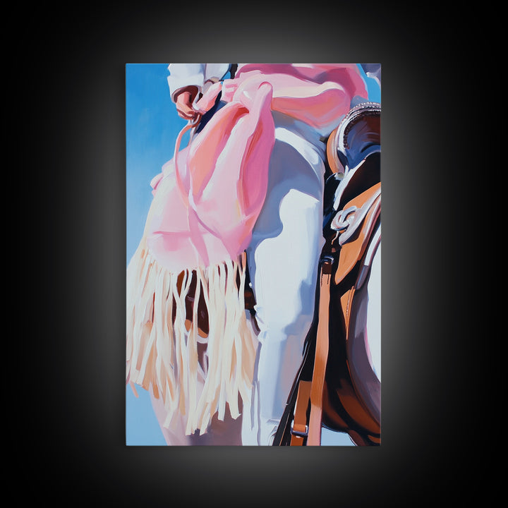 Cowgirl riding gear, western wall art, rustic decor, pink orange wall art, framed canvas print, cowboy decor, southwest wall art