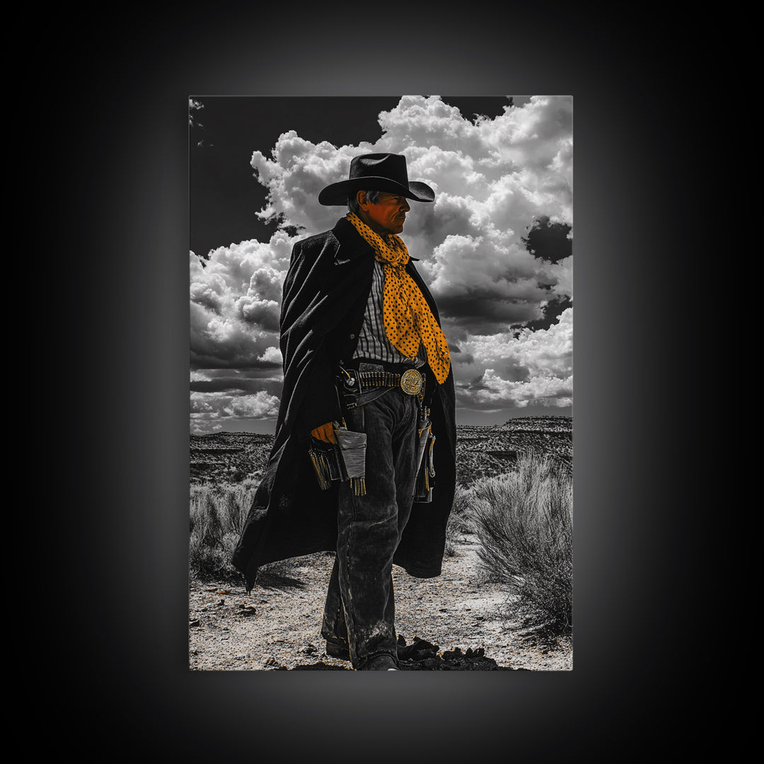 Cowboy Art, Western Wall Art, Black Cowgirl Painting, Southwest Decor, Moody Art, Rustic Home Decor, Framed Canvas Print, Gift Idea