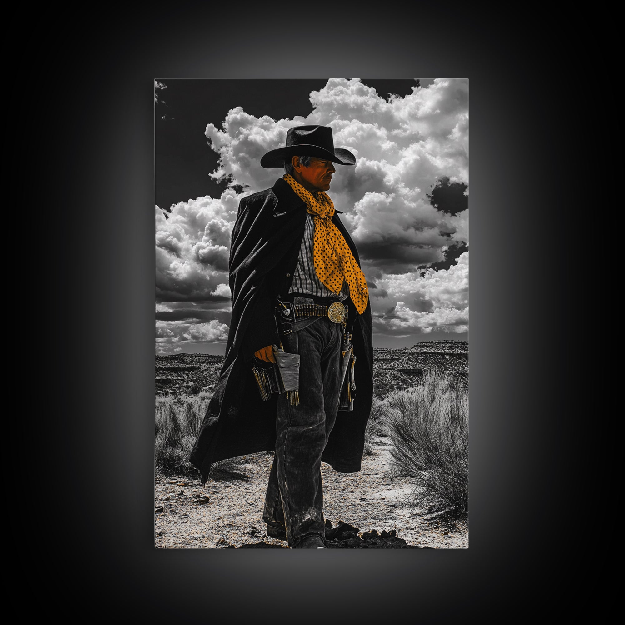 Cowboy Art, Western Wall Art, Black Cowgirl Painting, Southwest Decor, Moody Art, Rustic Home Decor, Framed Canvas Print, Gift Idea