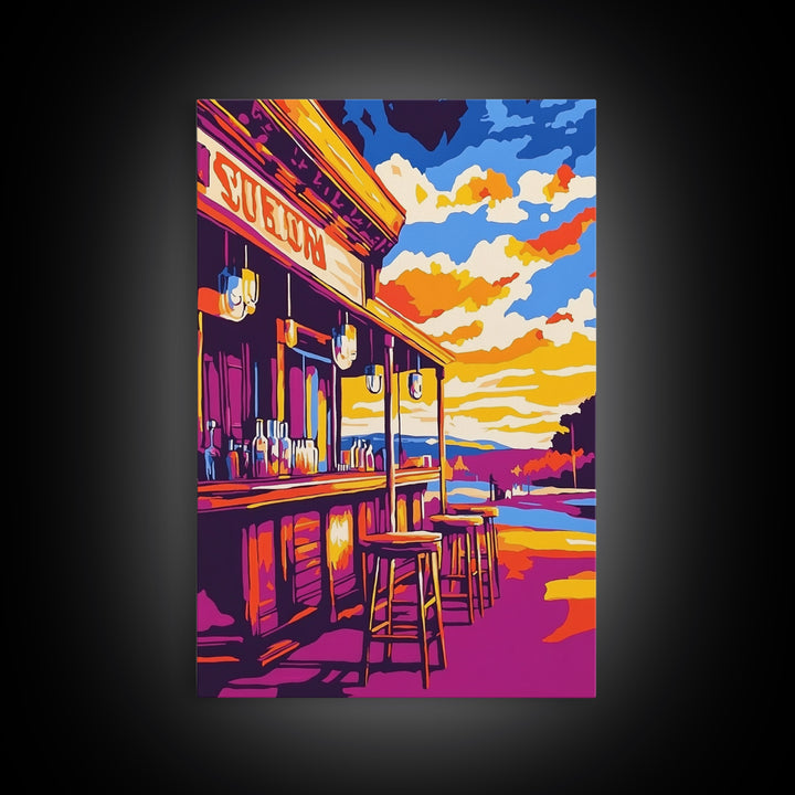 Western Saloon, Old West Bar, Rustic Cowboy Scene, Vintage Decor, Canvas Print, Extra Wide Art, Rustic Wall Art, Southwest Wall Art