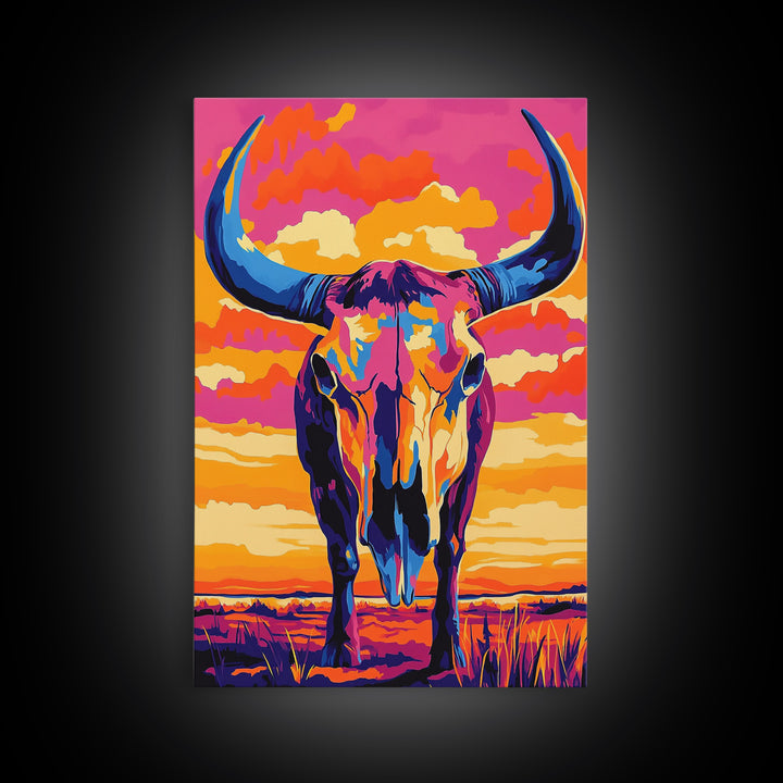 Bull Skull Art, Teal Wall Art, Rustic Wall Art, Framed Canvas Print, Moody Art, Boho Aesthetic, Extra Wide Art, Southwest Decor, Gift Idea