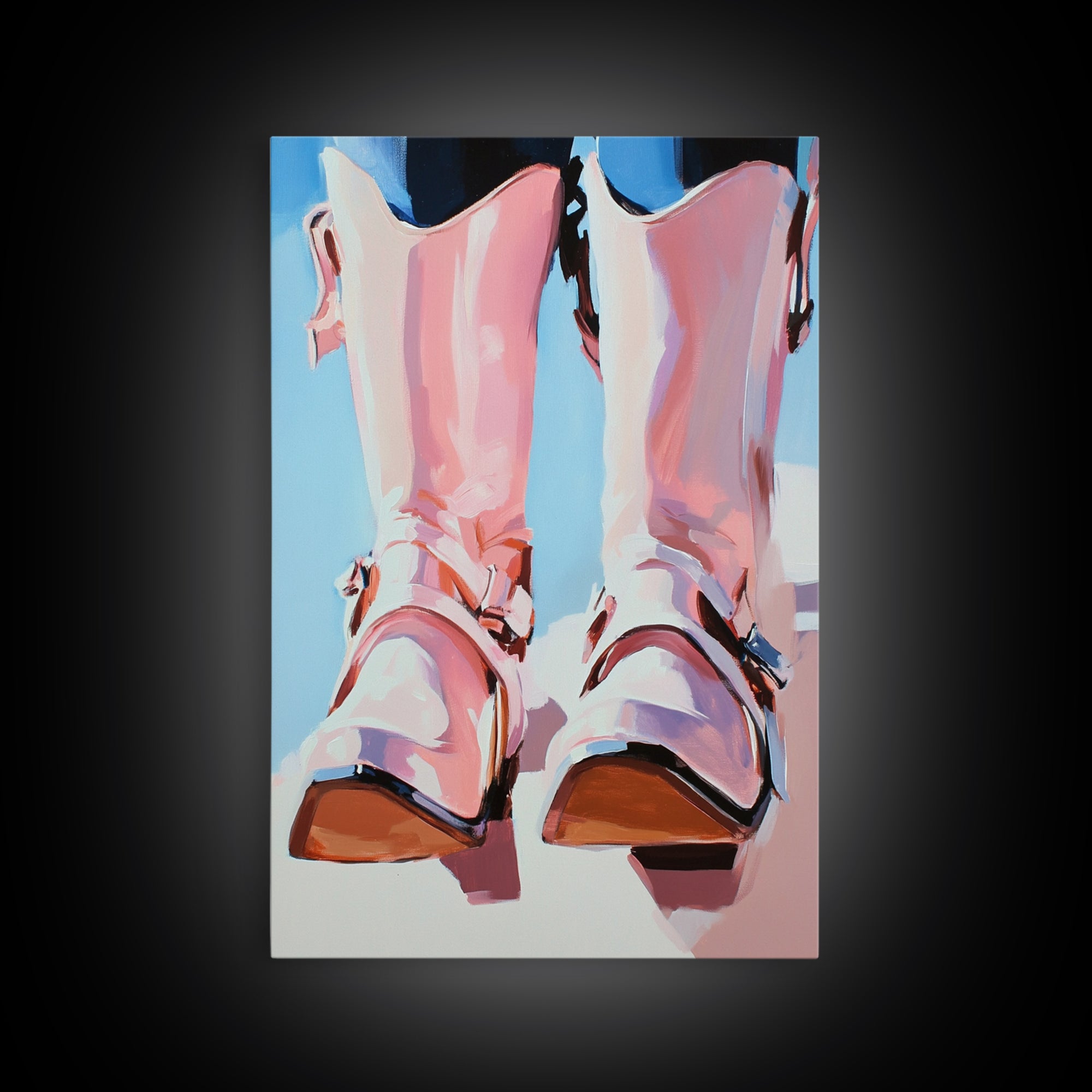 Cowboy Boots Painting, Coastal Cowgirl Wall Art, Western Decor, Farmhouse Art, Framed Canvas Print, Rustic Aesthetic, Bedroom Art, Gift Idea