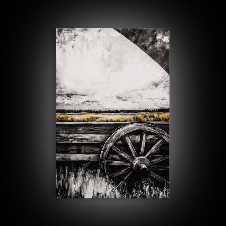 Rustic Wagon Wheel, Moody Art, Farmhouse Wall Art, Framed Canvas Print, Southwest Decor, Western Aesthetic, Above Sofa Art, Gift Idea