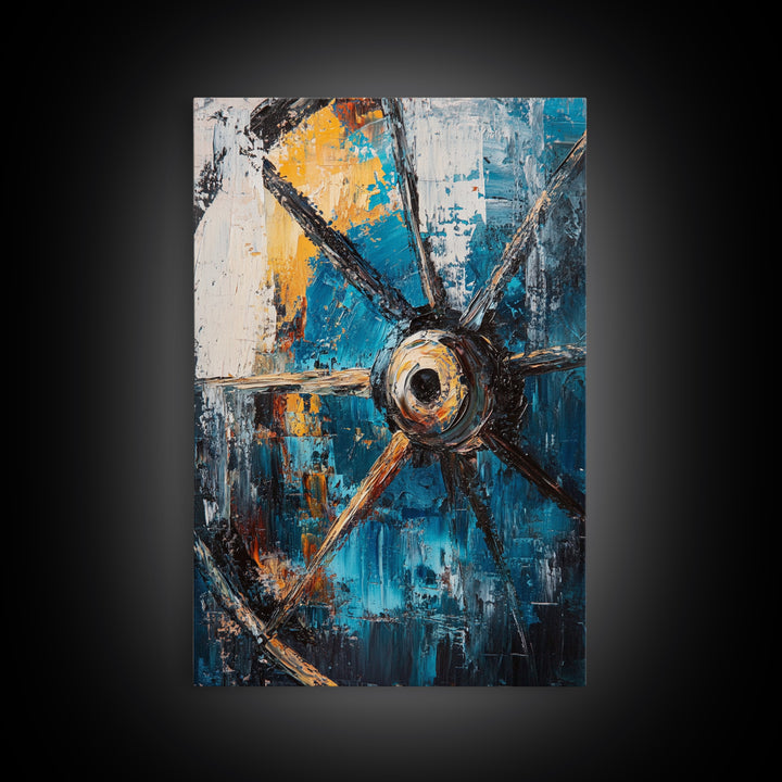 Abstract Wagon Wheel, Teal Wall Art, Rustic Art, Framed Canvas Print, Moody Aesthetic, Boho Decor, Farmhouse Art, Gift Idea