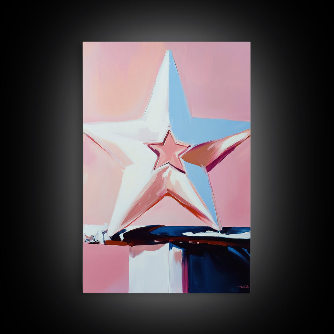 Pastel Star Painting, Light Pink Wall Art, Abstract Star Art, Whimsical Art, Matisse Wall Art, Canvas Print, Minimalist Art, Bedroom Art