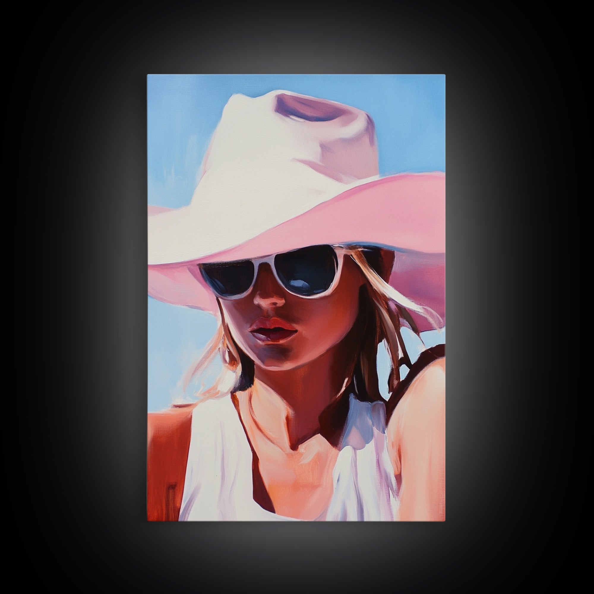 Coastal Cowgirl Painting, Black Cowgirl Art, Western Fashion Art, Moody Art, Southwest Wall Art, Canvas Print, Rustic Decor, Boho Art