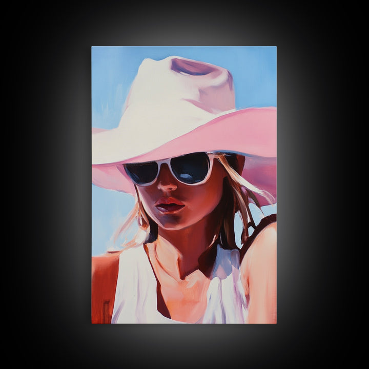 Coastal Cowgirl Painting, Black Cowgirl Art, Western Fashion Art, Moody Art, Southwest Wall Art, Canvas Print, Rustic Decor, Boho Art