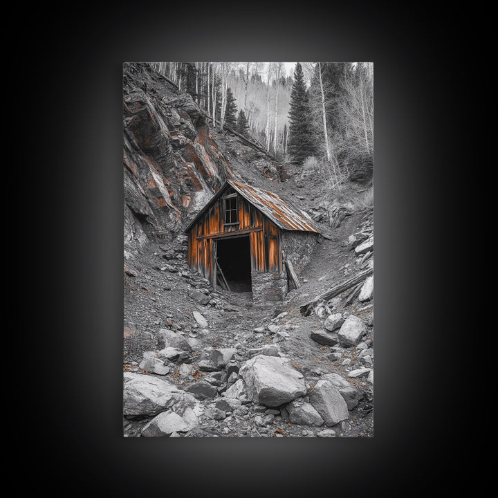Cabin in the Woods, Rustic Barn Art, Wabi Sabi Wall Art, Moody Nature Art, Farmhouse Wall Art, Gift Idea, Framed Canvas Print, Boho Art
