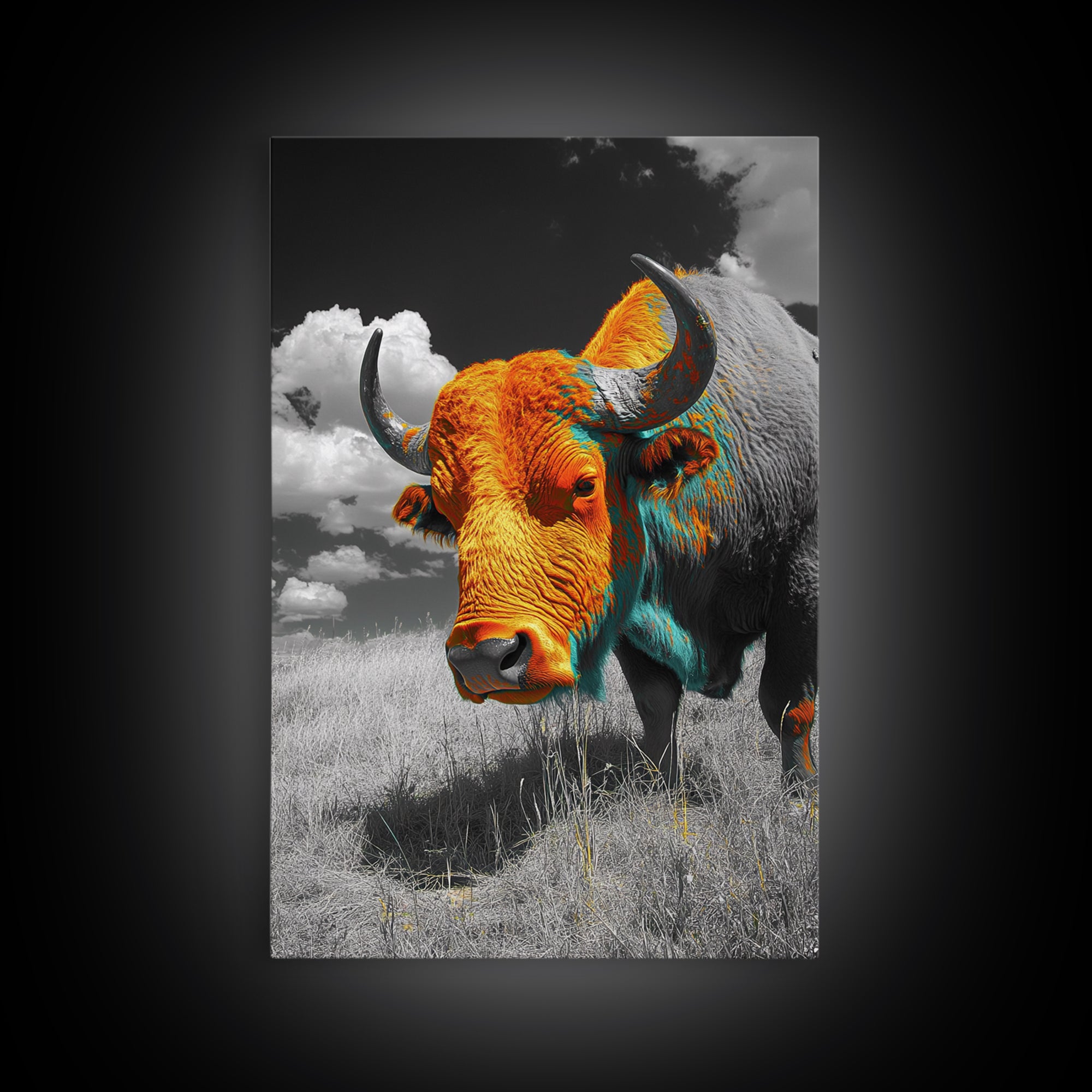 Colorful Buffalo Art, Southwestern Art, Rustic Home Decor, Bold Animal Art, Unique Gift Idea, Framed Canvas Print, Farmhouse Wall Art