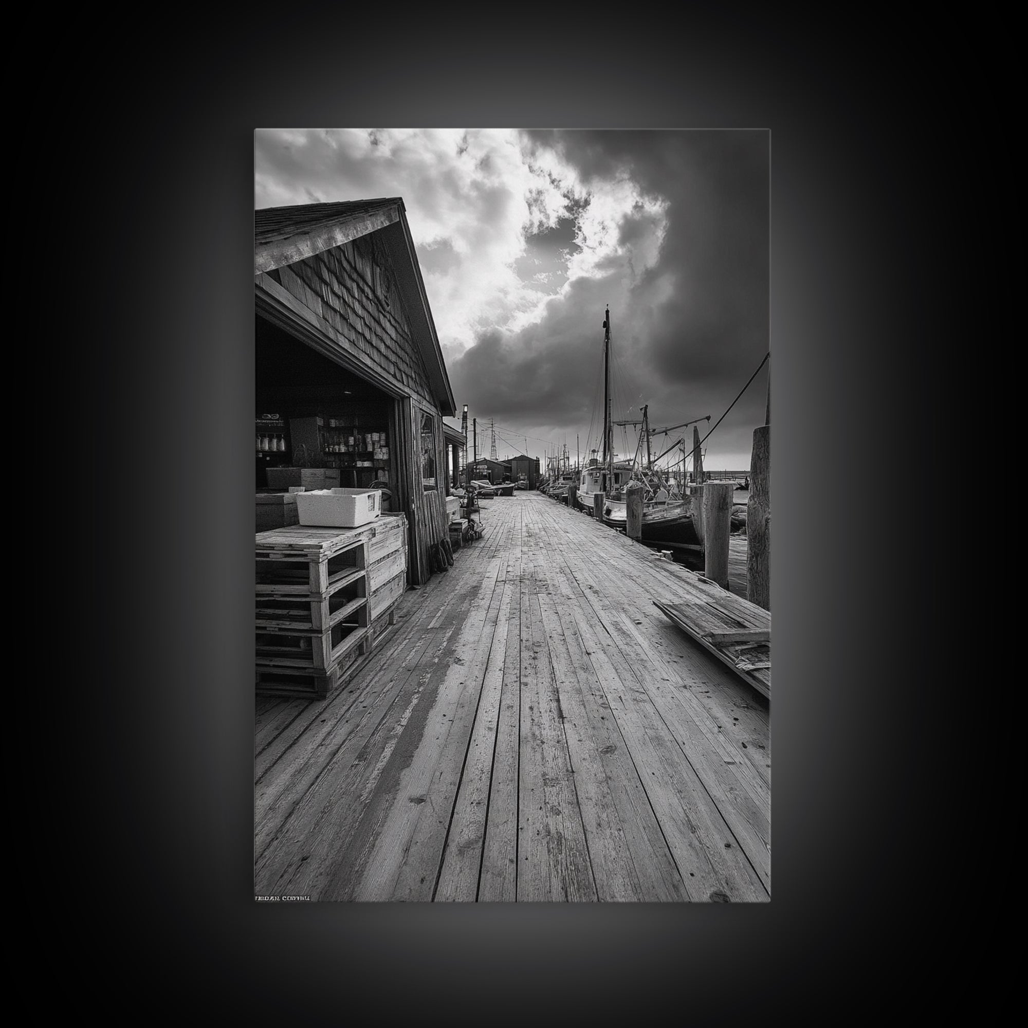 Fishing Dock, coastal decor, nautical wall art, seascape painting, rustic wall art, Nantucket painting, framed canvas print, horizontal art