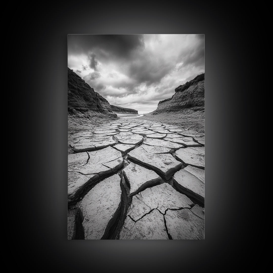Cracked Earth, landscape painting, moody art, southwest wall art, wabi sabi art, extra wide art, framed canvas print, horizontal wall art