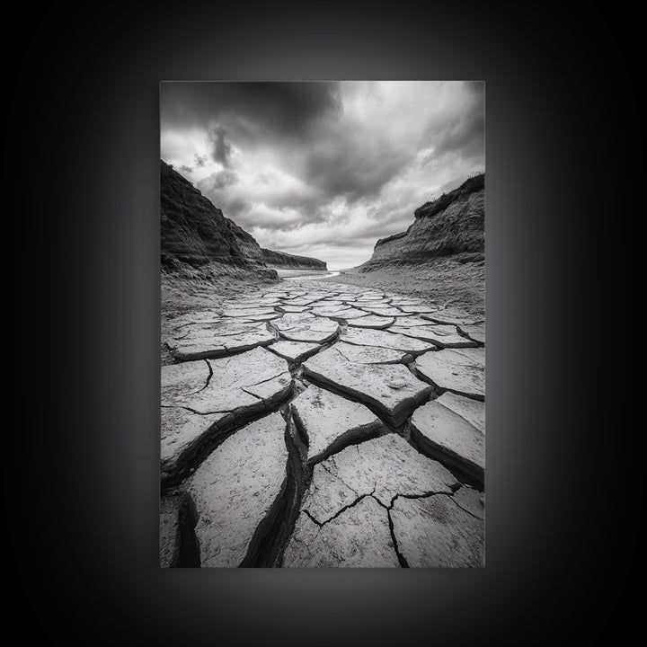 Cracked Earth, landscape painting, moody art, southwest wall art, wabi sabi art, extra wide art, framed canvas print, horizontal wall art