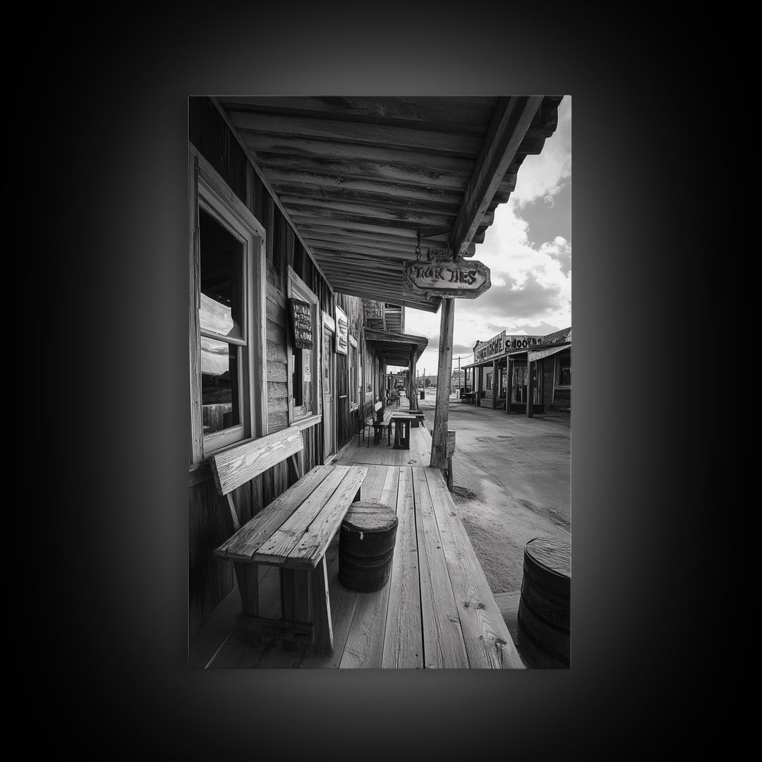 Western town, rustic wall art, farmhouse art, extra wide art, above couch art, cowboy decor, horizontal wall art, framed canvas print