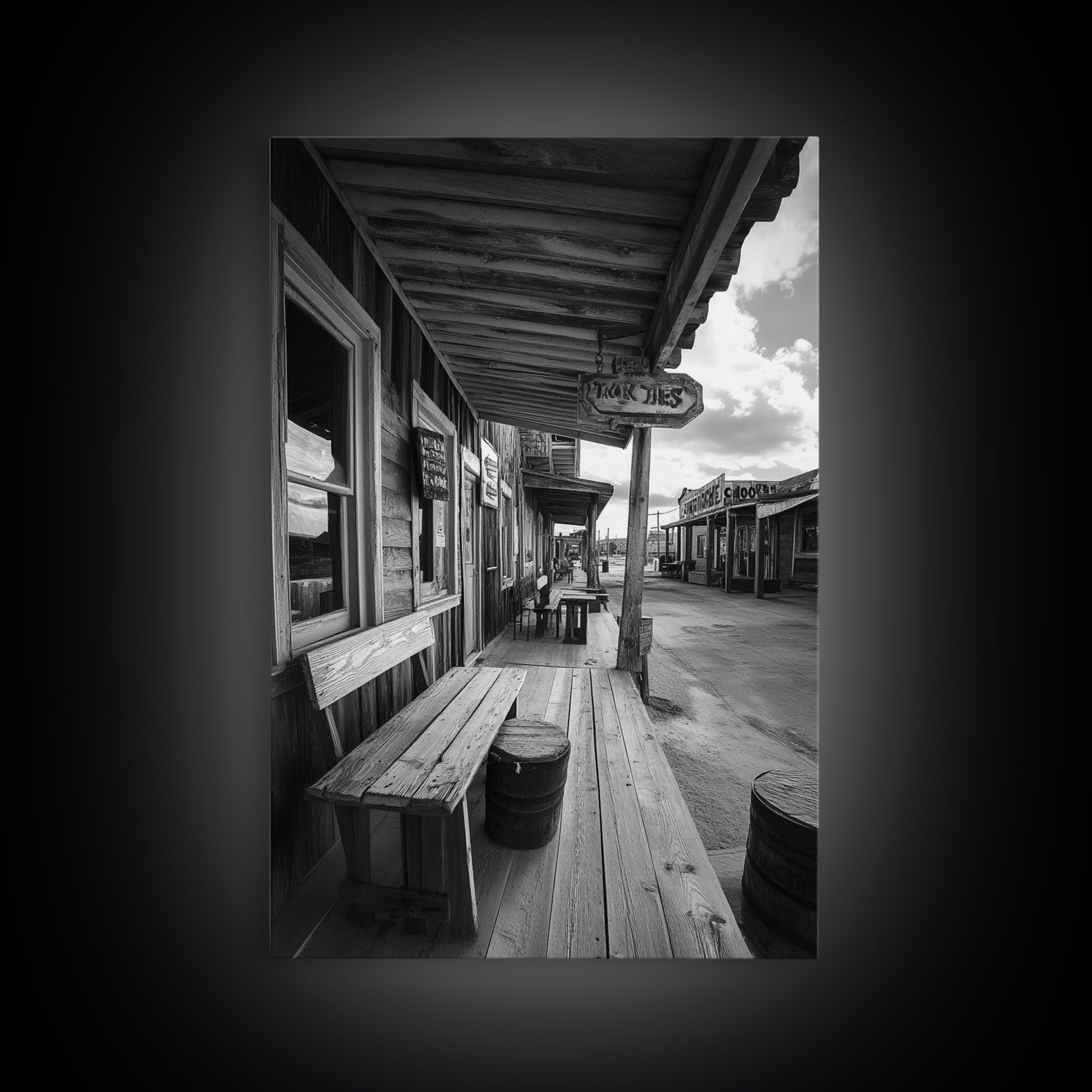 Western town, rustic wall art, farmhouse art, extra wide art, above couch art, cowboy decor, horizontal wall art, framed canvas print