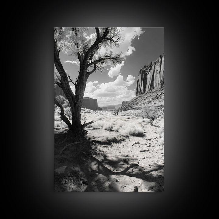 Desert landscape, Joshua tree art, western wall art, framed canvas print, southwest decor, black and white nature, rustic desert scene