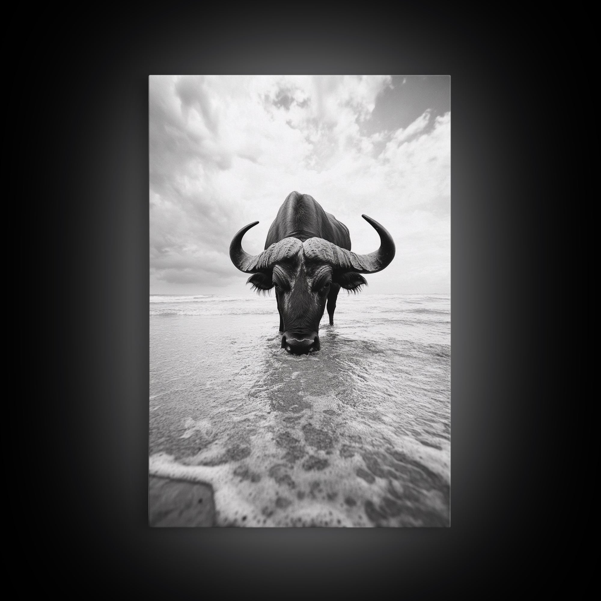 Buffalo art, bull and bear art, moody photography, black and white wall art, unique wildlife art, wabi sabi art, canvas print, farmhouse decor