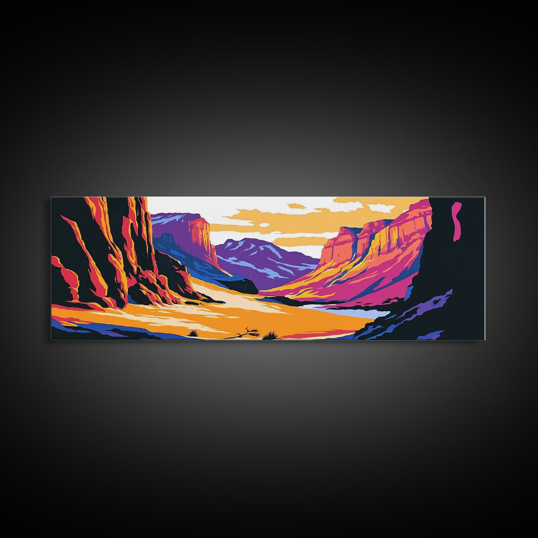 Canyon, mountain painting, pink orange wall art, southwest wall art, above couch art, panoramic art, Joshua tree art, Canvas Print