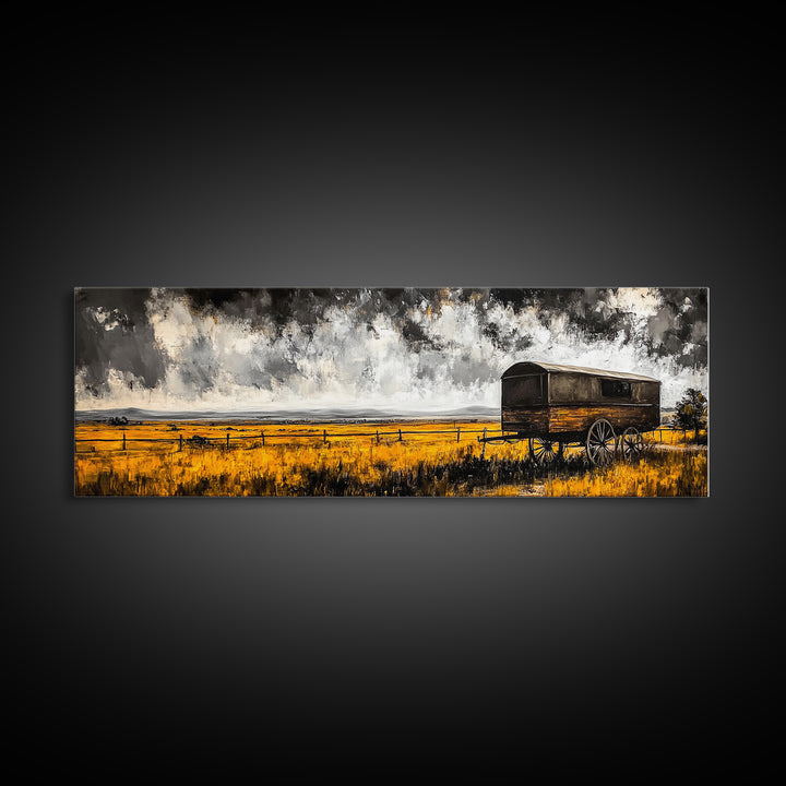 Covered Wagon, rustic art, farmhouse art, smoky mountain art, extra wide art, gift idea for him, above sofa art, Framed Canvas Print