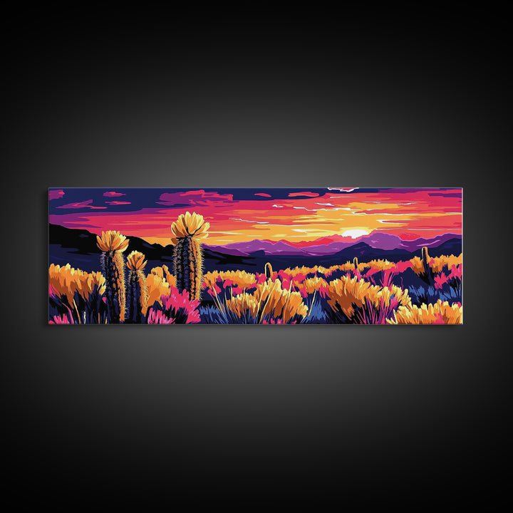 Desert Bloom, Joshua tree art, southwest wall art, mountain painting, nature painting, boho art, pink orange wall art, canvas print